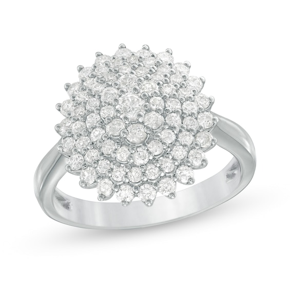 1 CT. T.w. Composite Diamond Sunburst Ring in 10K White Gold