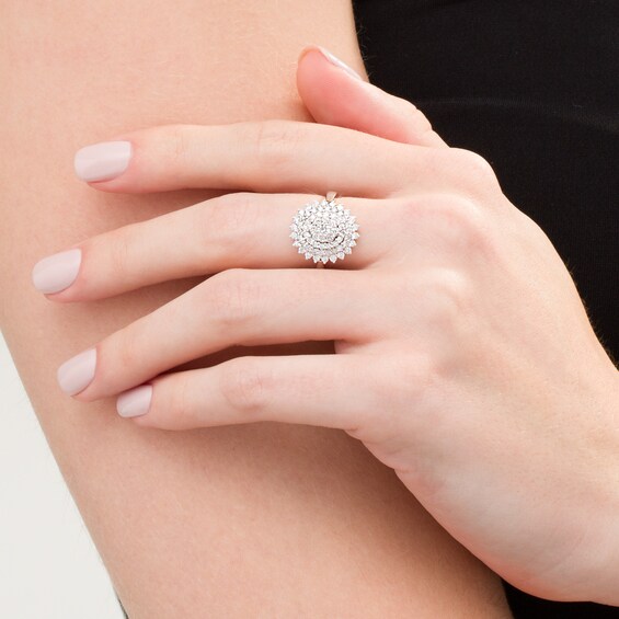 1 CT. T.w. Composite Diamond Sunburst Ring in 10K White Gold