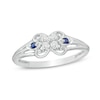 Thumbnail Image 0 of Cherished Promise Collection™ 1/10 CT. T.W. Diamond and Blue Sapphire Butterfly Promise Ring in 10K White Gold