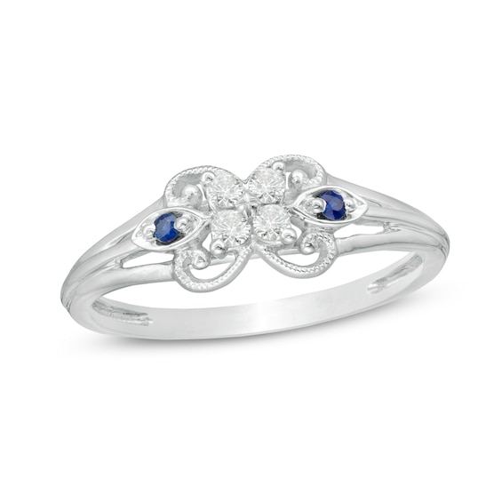 Cherished Promise Collection™ 1/10 CT. T.w. Diamond and Blue Sapphire Butterfly Promise Ring in 10K White Gold