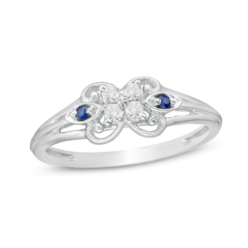Cherished Promise Collection™ 1/10 CT. T.W. Diamond and Blue Sapphire Butterfly Promise Ring in 10K White Gold