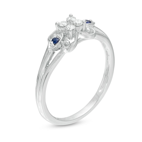 Cherished Promise Collection™ 1/10 CT. T.w. Diamond and Blue Sapphire Butterfly Promise Ring in 10K White Gold