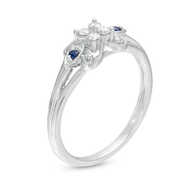 Cherished Promise Collection™ 1/10 CT. T.W. Diamond and Blue Sapphire Butterfly Promise Ring in 10K White Gold