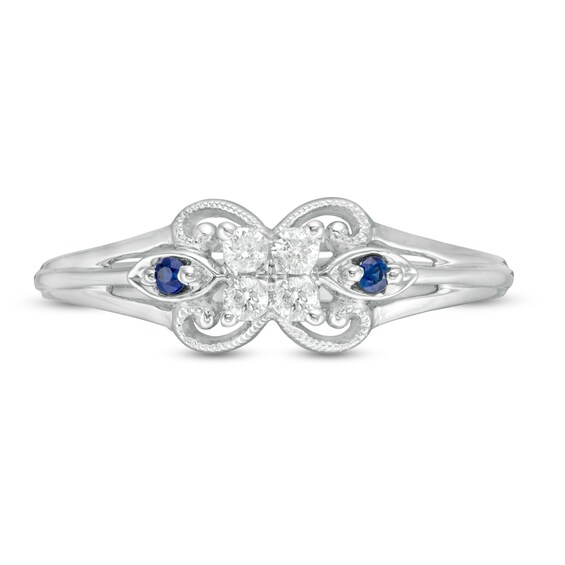 Cherished Promise Collection™ 1/10 CT. T.w. Diamond and Blue Sapphire Butterfly Promise Ring in 10K White Gold