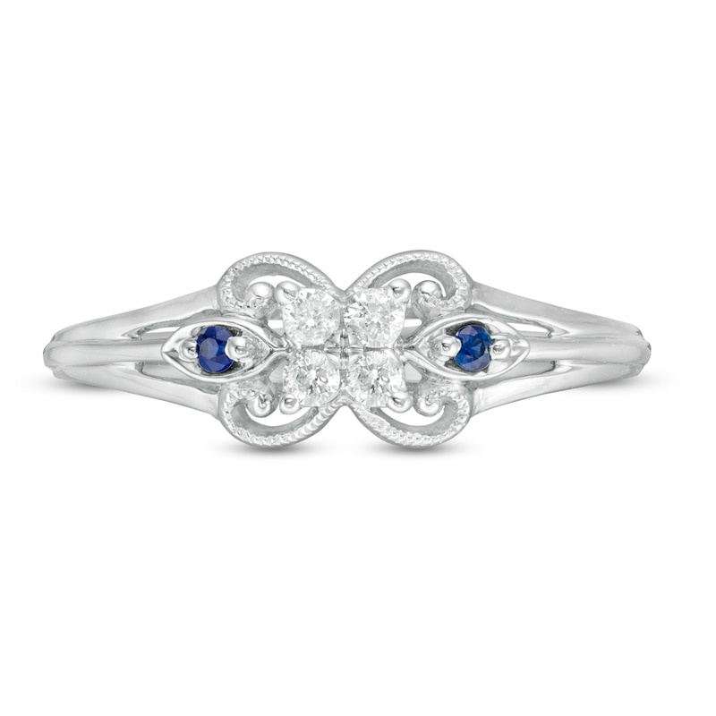 Cherished Promise Collection™ 1/10 CT. T.W. Diamond and Blue Sapphire Butterfly Promise Ring in 10K White Gold