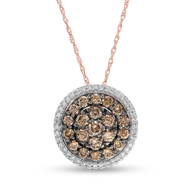 Main Image 1 of 1 CT. T.W. Champagne and White Composite Diamond Frame Pendant in 10K Rose Gold
