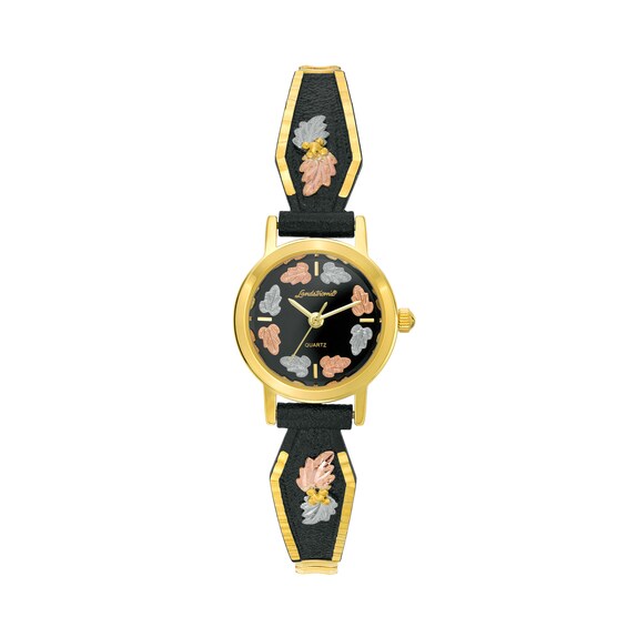 Black Hills Gold Ladies' Landstrom's Gold-Tone Expansion Band Watch with Black Dial (Model: G Ll931009250)