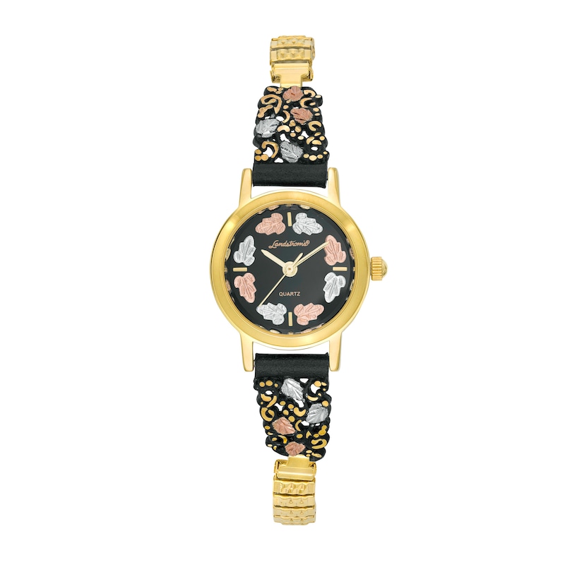 Main Image 1 of Black Hills Gold Ladies' Landstrom's Gold-Tone Expansion Band Watch with Black Dial (Model: G LL928509250)