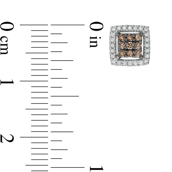 1/3 CT. T.w. Champagne and White Square Multi-Diamond Frame Stud Earrings in 10K Rose Gold