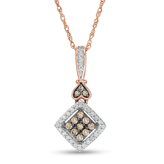 1/5 CT. T.w. Champagne and White Composite Diamond Tilted Square Pendant in 10K Rose Gold