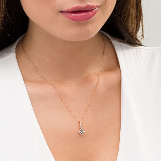 1/5 CT. T.w. Champagne and White Composite Diamond Tilted Square Pendant in 10K Rose Gold