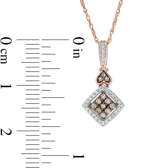 1/5 CT. T.w. Champagne and White Composite Diamond Tilted Square Pendant in 10K Rose Gold
