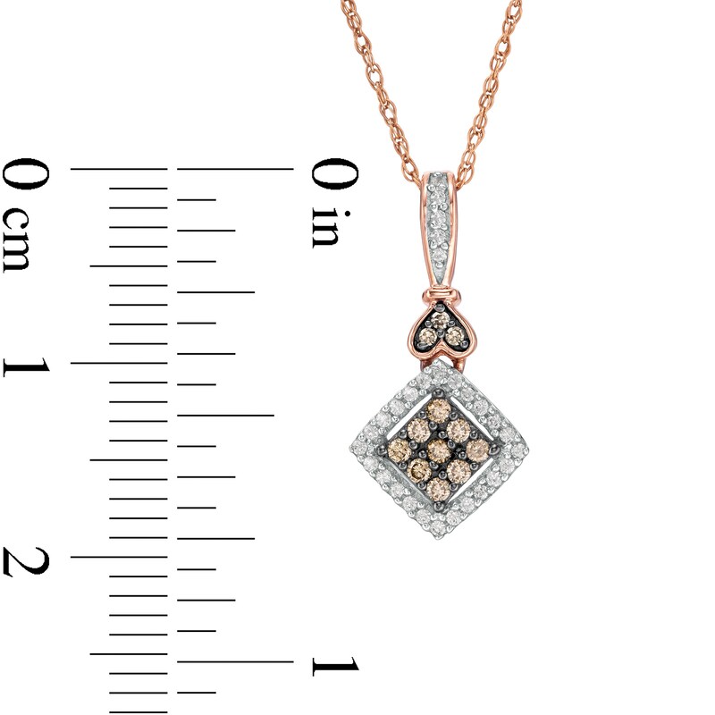 Main Image 3 of 1/5 CT. T.W. Champagne and White Composite Diamond Tilted Square Pendant in 10K Rose Gold