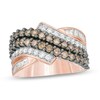 Thumbnail Image 1 of 2 CT. T.W. Champagne and White Diamond Multi-Row Crossover Ring in 10K Rose Gold