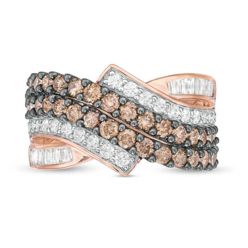 Main Image 4 of 2 CT. T.W. Champagne and White Diamond Multi-Row Crossover Ring in 10K Rose Gold