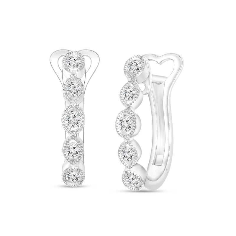 Main Image 1 of 1/4 CT. T.W. Diamond Alternating Multi-Shape Vintage-Style Hoop Earrings in 10K White Gold