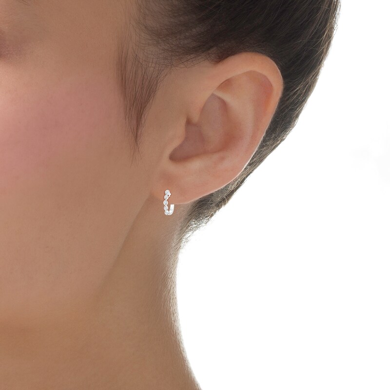 Main Image 2 of 1/4 CT. T.W. Diamond Alternating Multi-Shape Vintage-Style Hoop Earrings in 10K White Gold