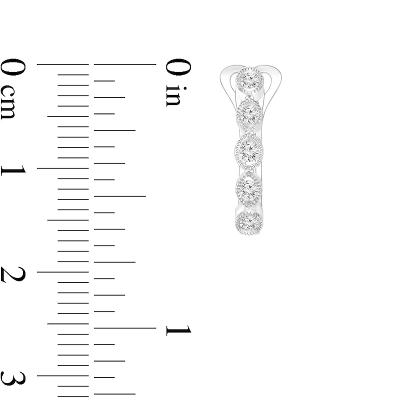 Main Image 3 of 1/4 CT. T.W. Diamond Alternating Multi-Shape Vintage-Style Hoop Earrings in 10K White Gold