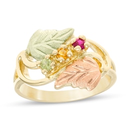 Black Hills Gold Mother's Birthstone Sideways Swirl Split Shank Ring (2-5 Stones)