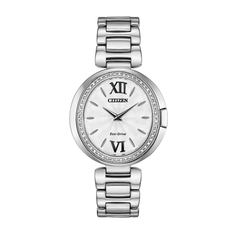 Main Image 1 of Ladies' Citizen Eco-Drive® Capella Diamond Accent Watch with Silver-Tone Dial (Model: EX1500-52A)