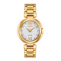 Ladies' Citizen Eco-Drive® Capella Diamond Accent Gold-Tone Watch with Silver-Tone Dial (Model: EX1512-53A)