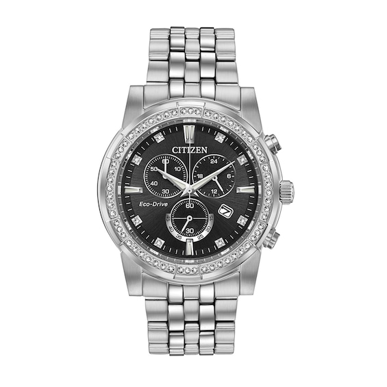 Men's Citizen Eco-DriveÂ® Corso Crystal Accent Chronograph Watch with Black Dial (Model: At2450-58E)