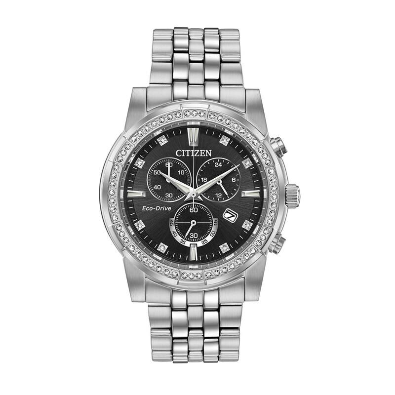 Main Image 1 of Men's Citizen Eco-Drive® Corso Crystal Accent Chronograph Watch with Black Dial (Model: AT2450-58E)