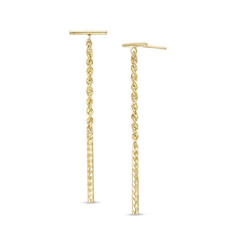 Main Image 1 of Diamond-Cut Bar and Rope Chain Drop Earrings in 10K Gold