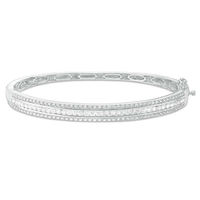 Lab-Created White Sapphire Triple Row Bangle in Sterling Silver