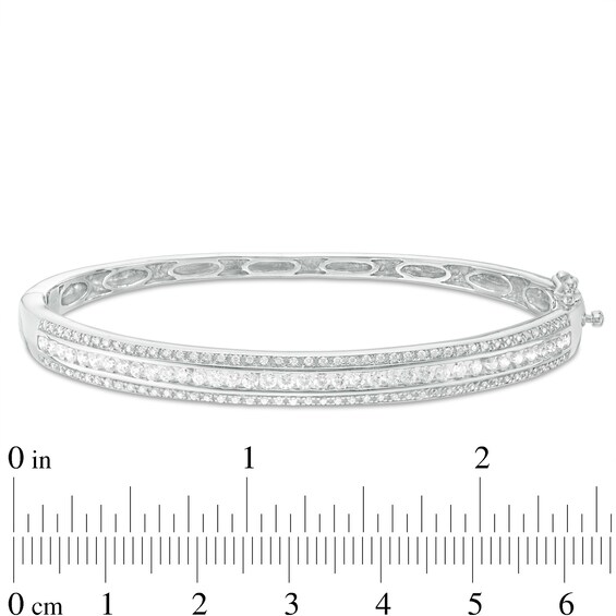 Lab-Created White Sapphire Triple Row Bangle in Sterling Silver