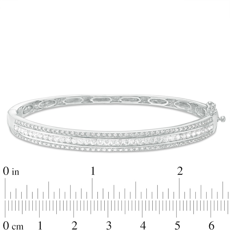 Lab-Created White Sapphire Triple Row Bangle in Sterling Silver