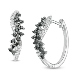 1/2 CT. T.W. Enhanced Black and White Diamond Scatter Twist Hoop Earrings in 10K White Gold