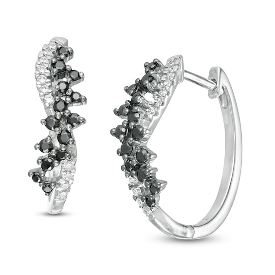 1/2 CT. T.W. Enhanced Black and White Diamond Scatter Twist Hoop Earrings in 10K White Gold 1/2 CT. T.W. Enhanced Black and White Diamond Scatter Twist Hoop Earrings in 10K White Gold