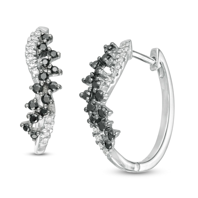 Main Image 1 of 1/2 CT. T.W. Enhanced Black and White Diamond Scatter Twist Hoop Earrings in 10K White Gold