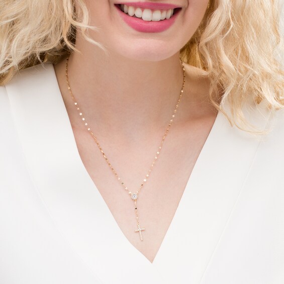 1/5 CT. T.w. Diamond Frame Cross "Y" Necklace in 10K Gold