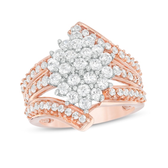 2 CT. T.w. Composite Diamond Bypass Waterfall Ring in 10K Rose Gold