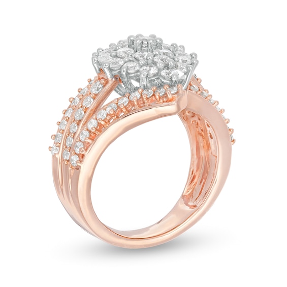 2 CT. T.w. Composite Diamond Bypass Waterfall Ring in 10K Rose Gold