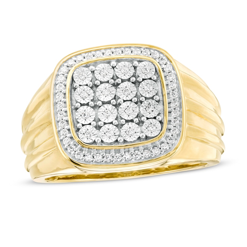 Men's 1/4 CT. T.W. Composite Diamond Cushion Frame Ring in 10K Gold