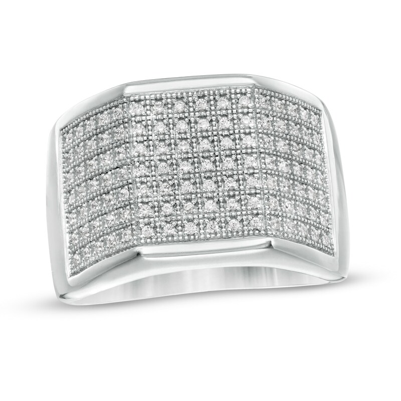 Main Image 1 of 1/3 CT. T.W. Diamond Multi-Row Geometric Ring in Sterling Silver