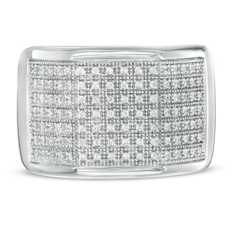Main Image 4 of 1/3 CT. T.W. Diamond Multi-Row Geometric Ring in Sterling Silver