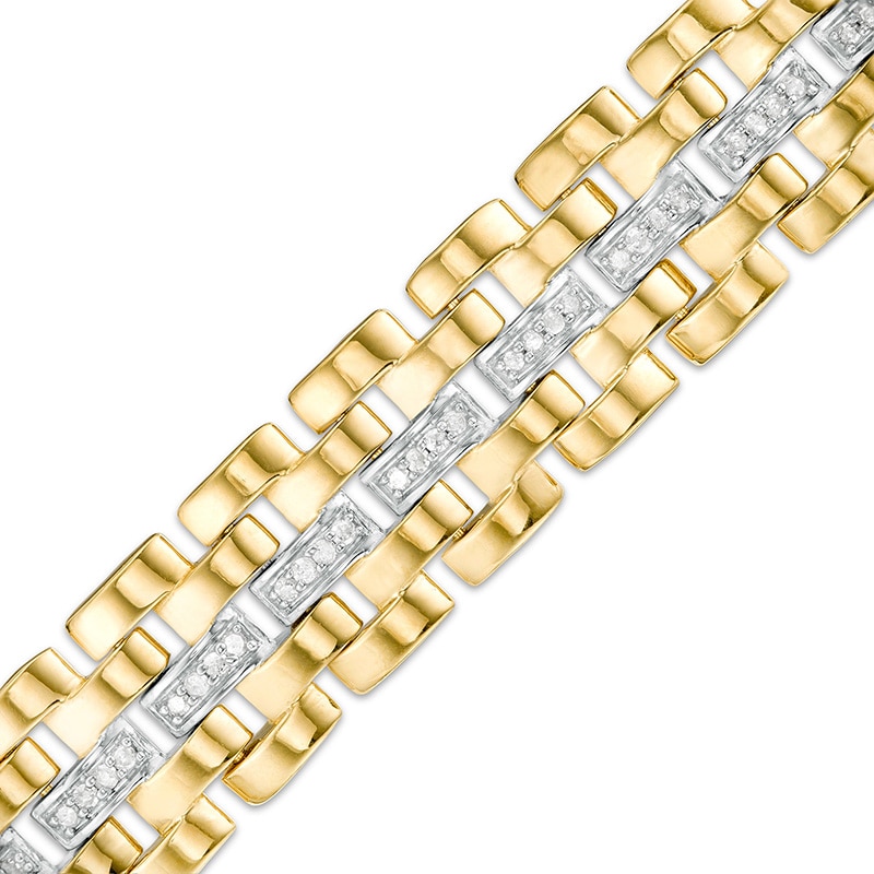Men's 1/2 CT. T.W. Diamond Multi-Row Link Bracelet in Sterling Silver with 14K Gold Plate - 8.5"