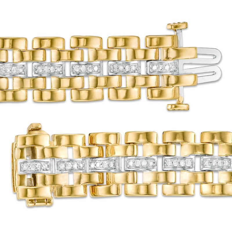 Men's 1/2 CT. T.W. Diamond Multi-Row Link Bracelet in Sterling Silver with 14K Gold Plate - 8.5"