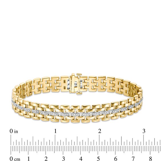 1/2 CT. T.w. Diamond Multi-Row Link Bracelet in Sterling Silver with 14K Gold Plate - 8.5"
