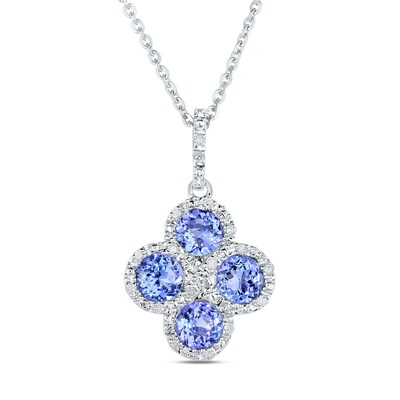 Sterling Silver Clover Pear Sapphire Blue Cubic Zirconia Pendant Necklace