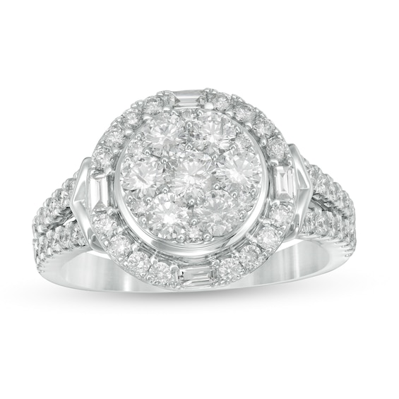 1-1/2 CT. T.w. Composite Baguette and Round Diamond Frame Engagement Ring in 14K White Gold