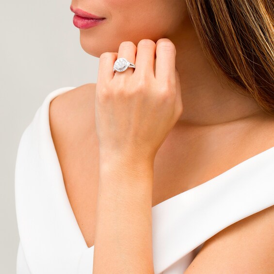 1-1/2 CT. T.w. Composite Baguette and Round Diamond Frame Engagement Ring in 14K White Gold