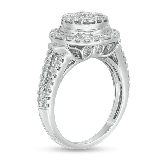1-1/2 CT. T.w. Composite Baguette and Round Diamond Frame Engagement Ring in 14K White Gold