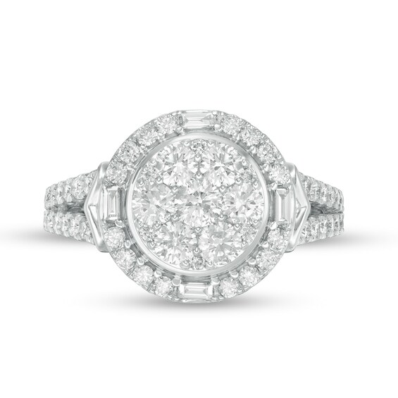 1-1/2 CT. T.w. Composite Baguette and Round Diamond Frame Engagement Ring in 14K White Gold