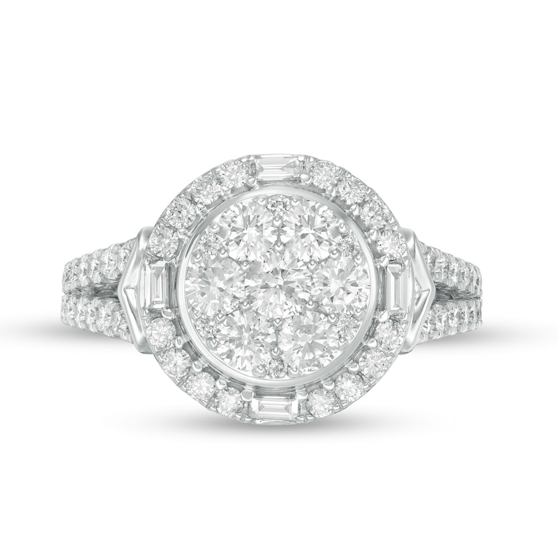 Main Image 4 of 1-1/2 CT. T.W. Composite Baguette and Round Diamond Frame Engagement Ring in 14K White Gold
