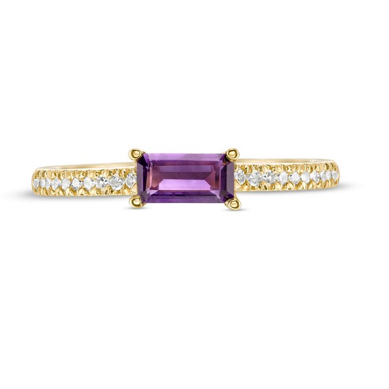 Sideways Baguette Amethyst and 1/10 CT. T.w. Diamond Stackable Ring in 10K Gold